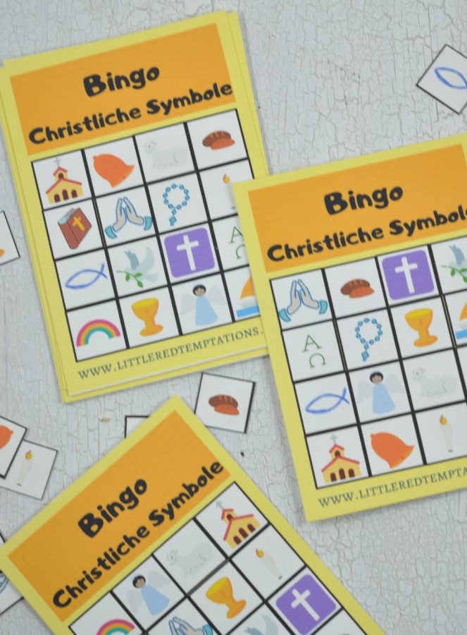 Perfekt für den Kommunionunterricht, die Sonntagsschule, Religion oder Gruppenstunde ist dieses Bingo mit christlichen Symbolen. Es verbindet Spielspaß mit Lerneffekt.