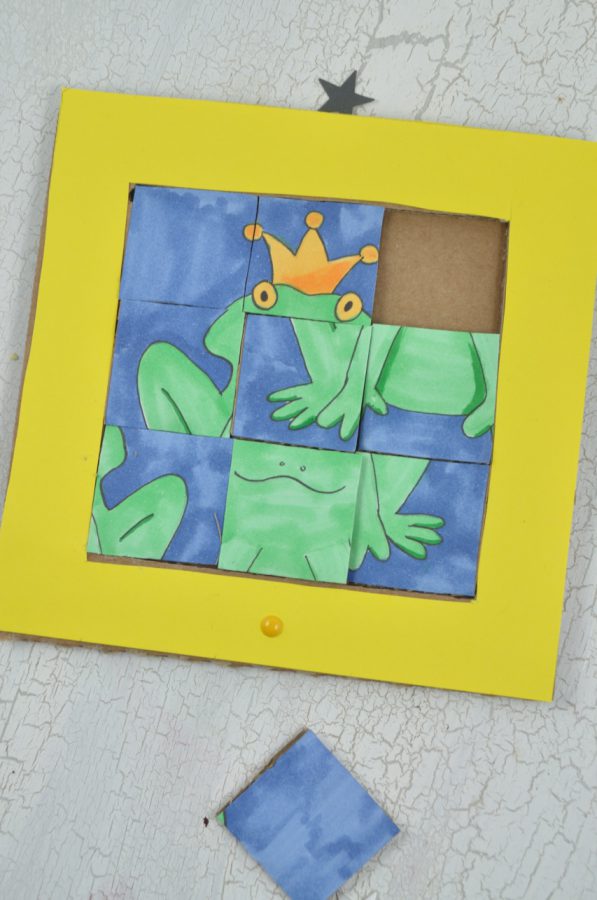 Schiebepuzzle aus Karton - einfaches Geduldsspiel aus Pappkarton im Märchenstil