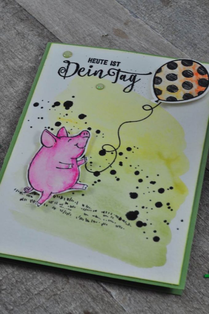 Schweine von Stampin Up als Geburtstagskarte